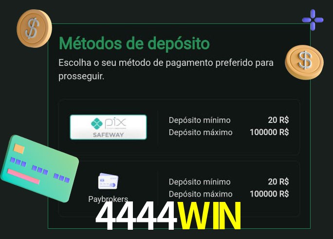 O cassino 4444WINbet oferece uma grande variedade de métodos de pagamento